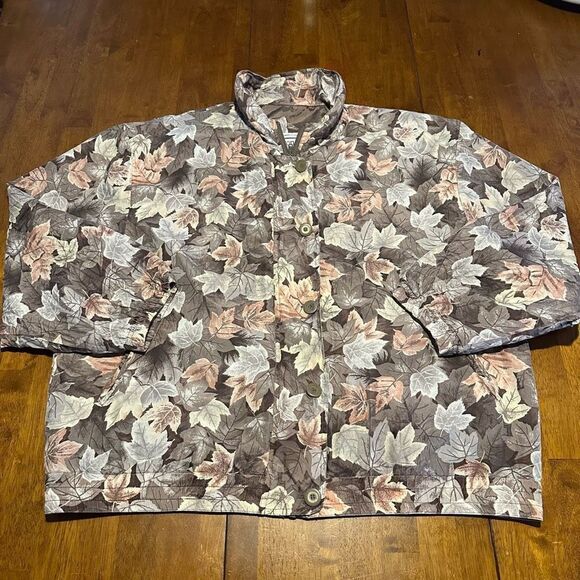 Vintage Vital Zone Women’s Silk Leaf Print Windbreaker Bomber Size Large Retro - Picture 1 of 10